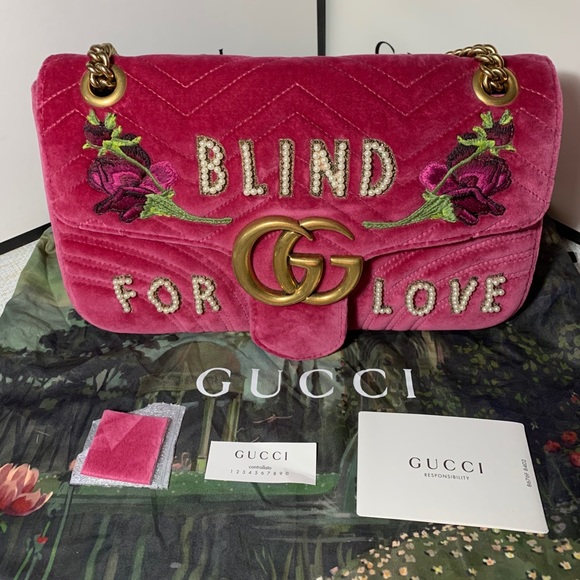 NWT Gucci GG Velvet Marmont Medium Blind for Love - Picture 2 of 12
